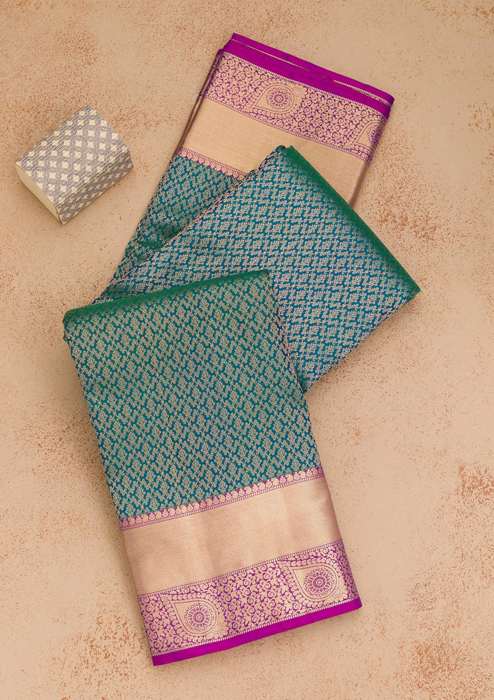 Peacock Blue Zariwork Kanjivaram Pure Silk Saree