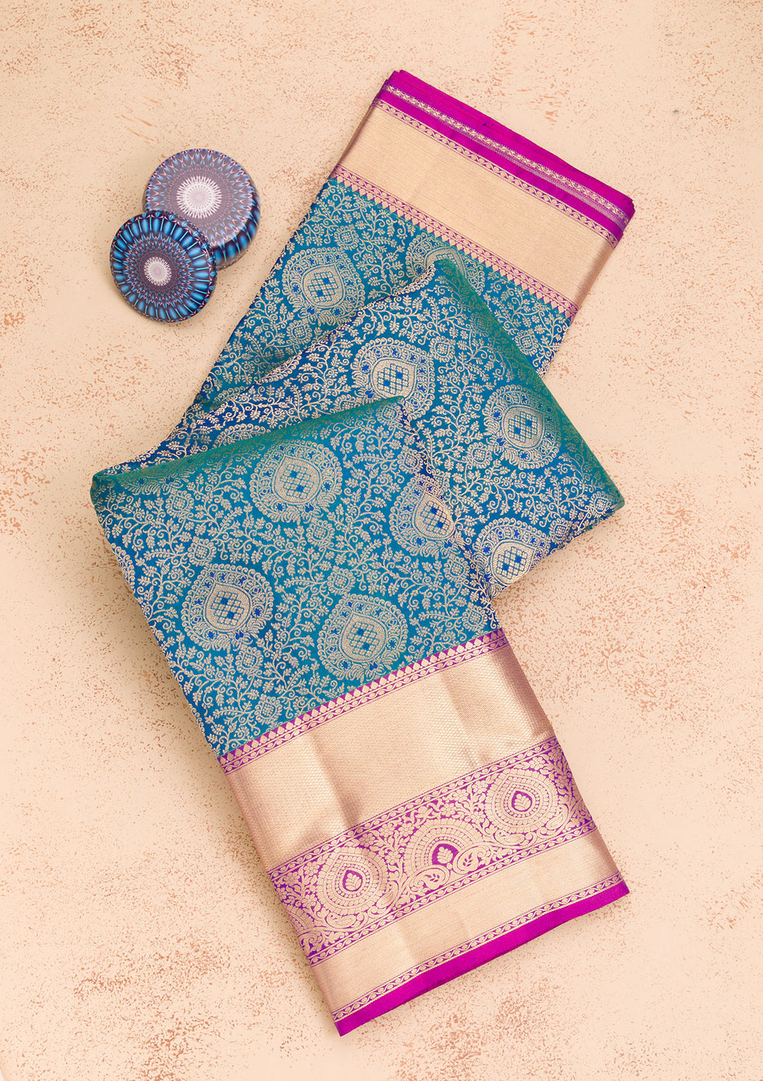 Peacock Blue Zariwork Kanjivaram Pure Silk Saree