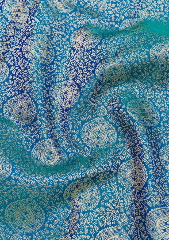 Peacock Blue Zariwork Kanjivaram Pure Silk Saree