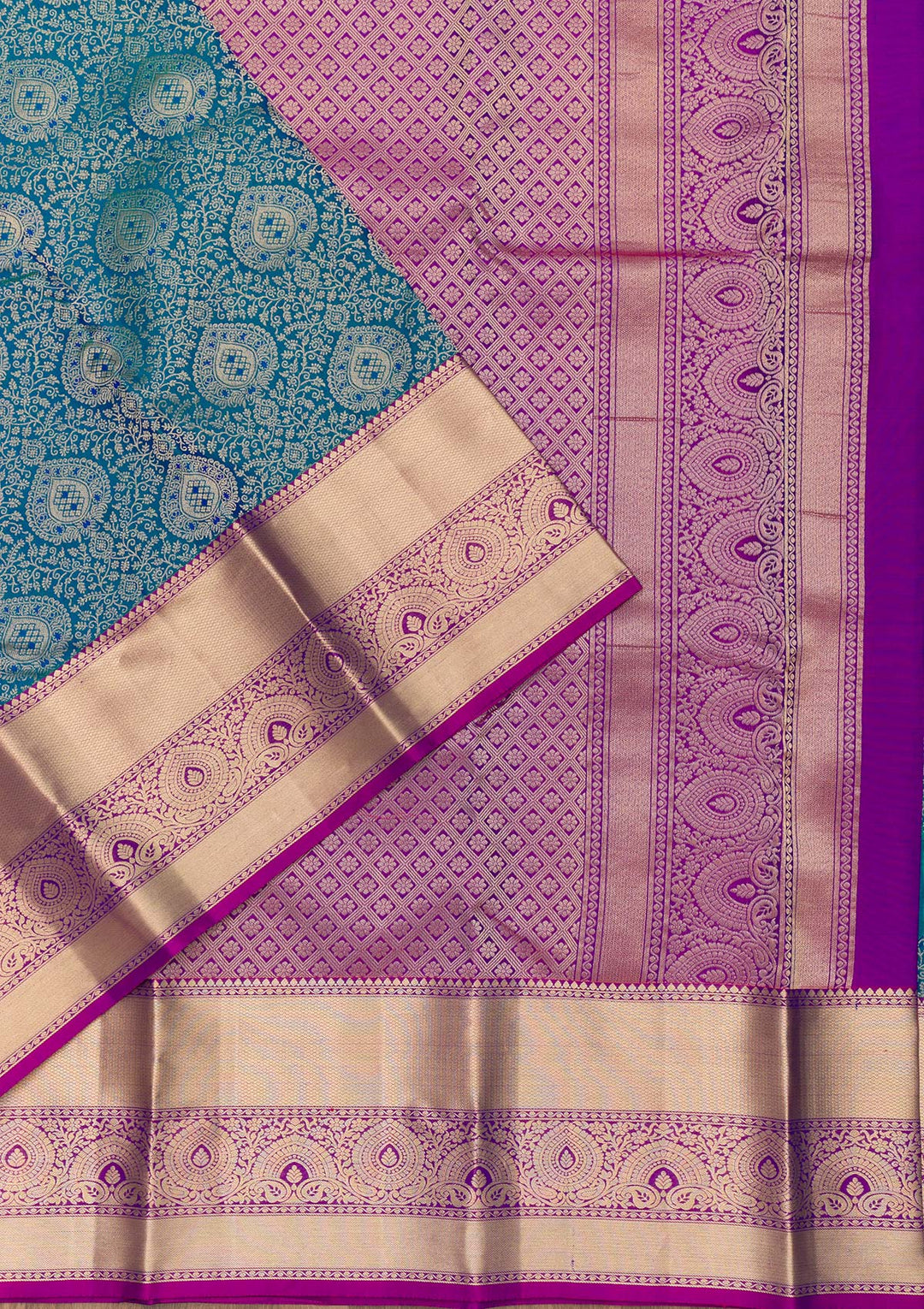 Peacock Blue Zariwork Kanjivaram Pure Silk Saree