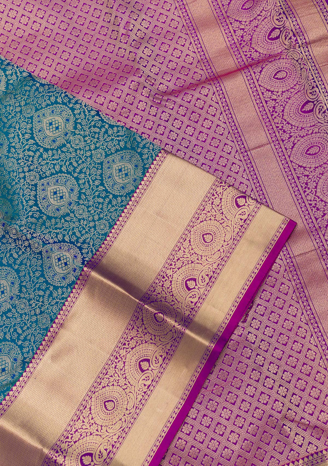 Peacock Blue Zariwork Kanjivaram Pure Silk Saree