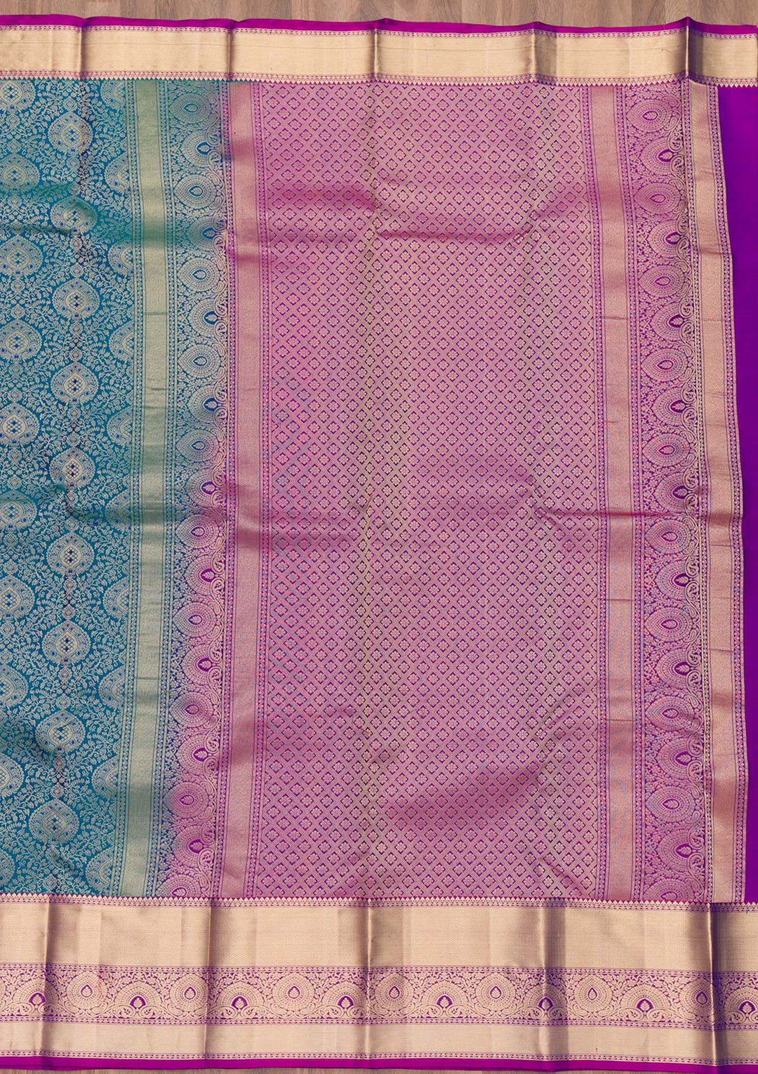Peacock Blue Zariwork Kanjivaram Pure Silk Saree