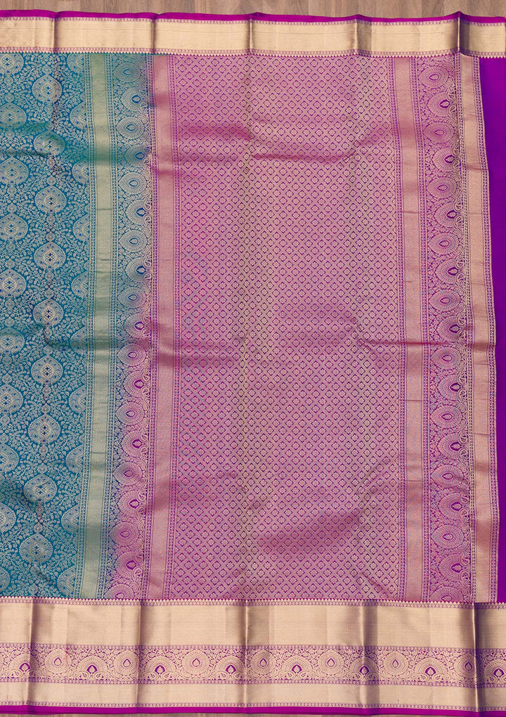 Peacock Blue Zariwork Kanjivaram Pure Silk Saree