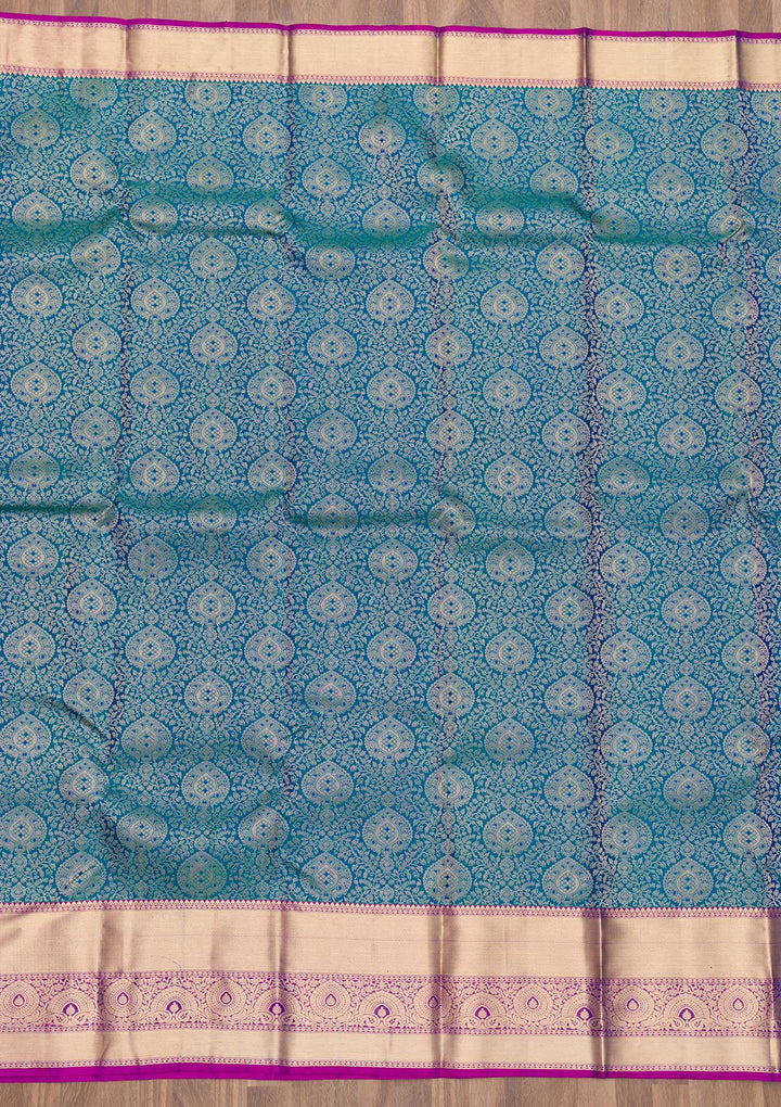 Peacock Blue Zariwork Kanjivaram Pure Silk Saree