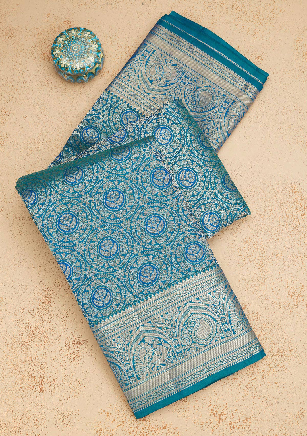Peacock Blue Zariwork Pure Silk Saree