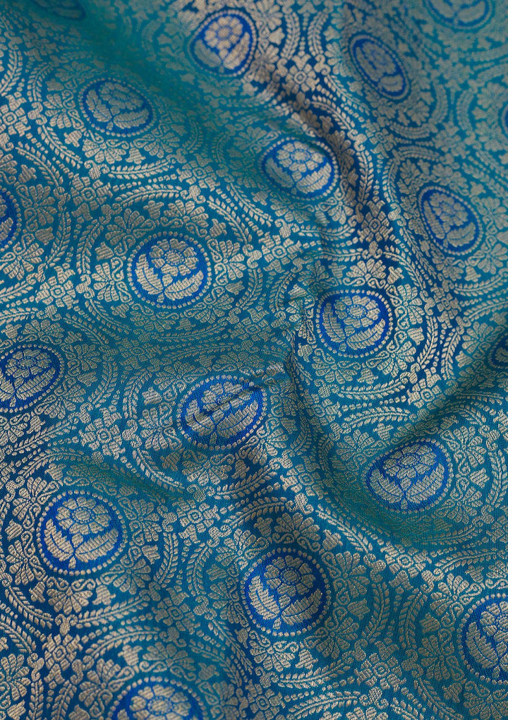 Peacock Blue Zariwork Pure Silk Saree