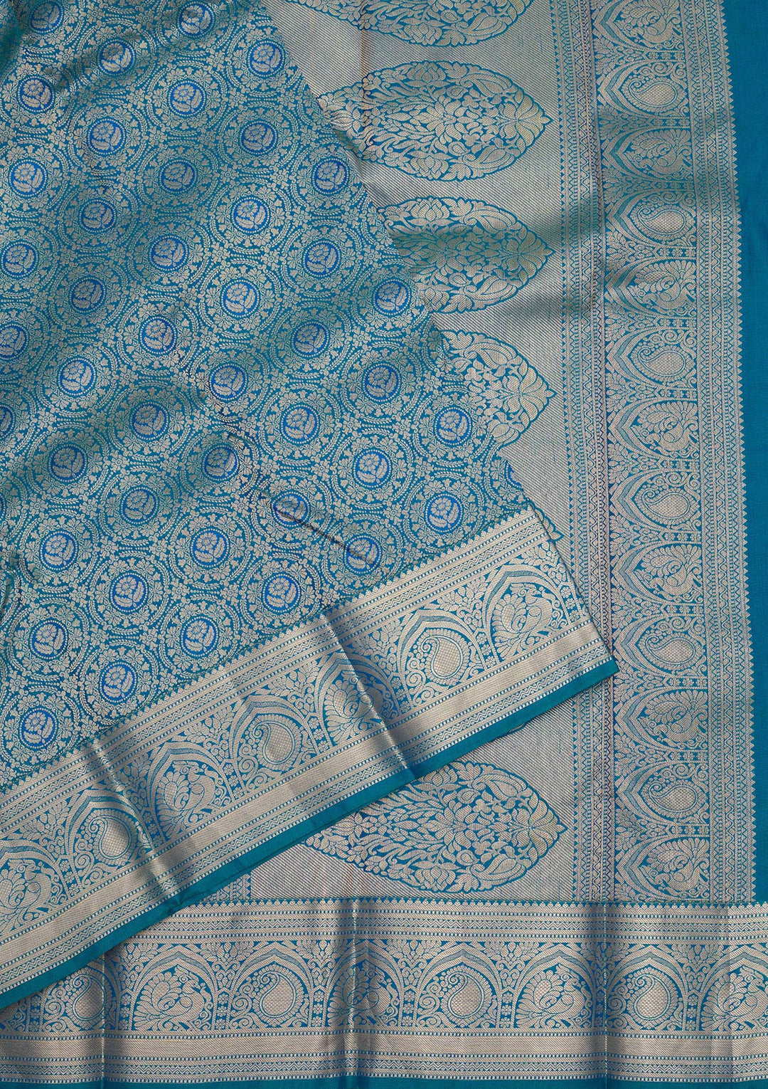 Peacock Blue Zariwork Pure Silk Saree