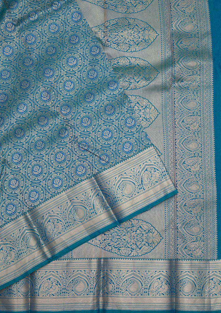 Peacock Blue Zariwork Pure Silk Saree