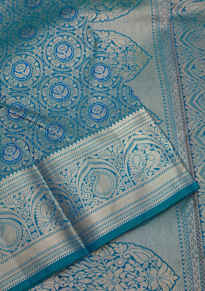 Peacock Blue Zariwork Pure Silk Saree