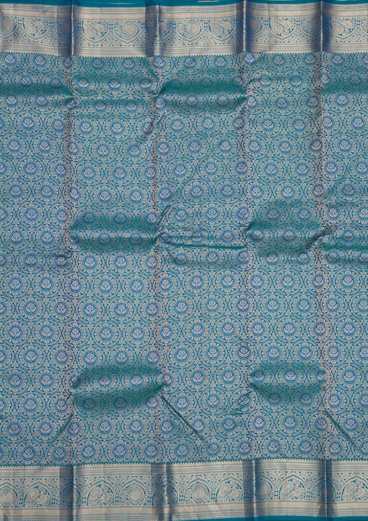 Peacock Blue Zariwork Pure Silk Saree