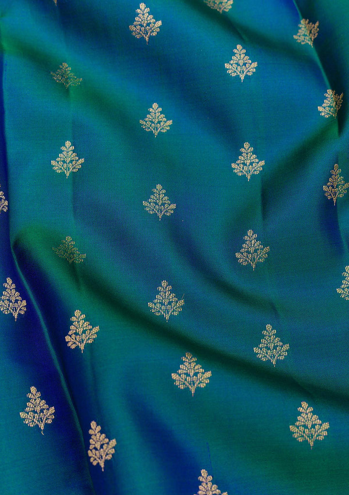 Peacock Blue Zariwork Kanjivaram Pure Silk Saree