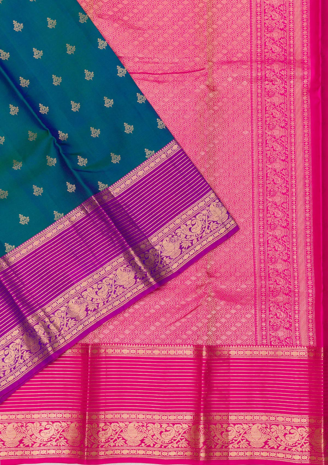 Peacock Blue Zariwork Kanjivaram Pure Silk Saree
