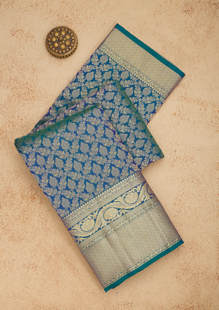 Peacock Blue Zariwork Pure Silk Saree