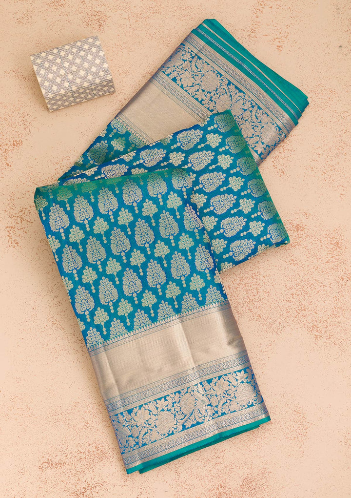 Peacock Blue Zariwork Kanjivaram Pure Silk Saree