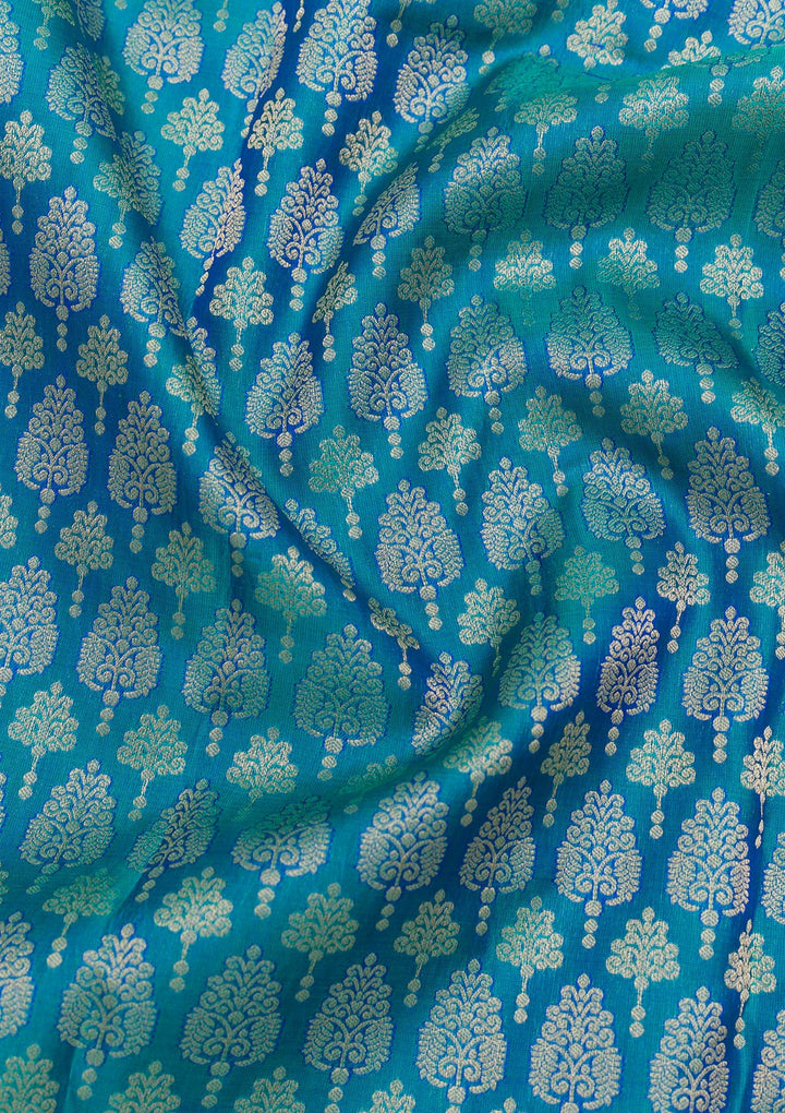 Peacock Blue Zariwork Kanjivaram Pure Silk Saree