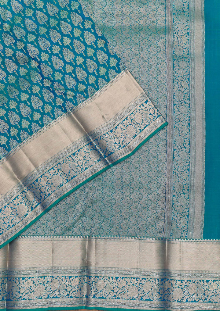 Peacock Blue Zariwork Kanjivaram Pure Silk Saree