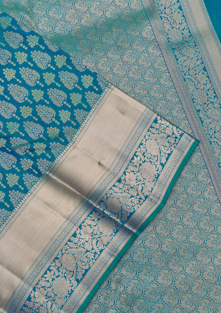Peacock Blue Zariwork Kanjivaram Pure Silk Saree