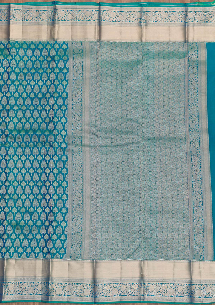 Peacock Blue Zariwork Kanjivaram Pure Silk Saree