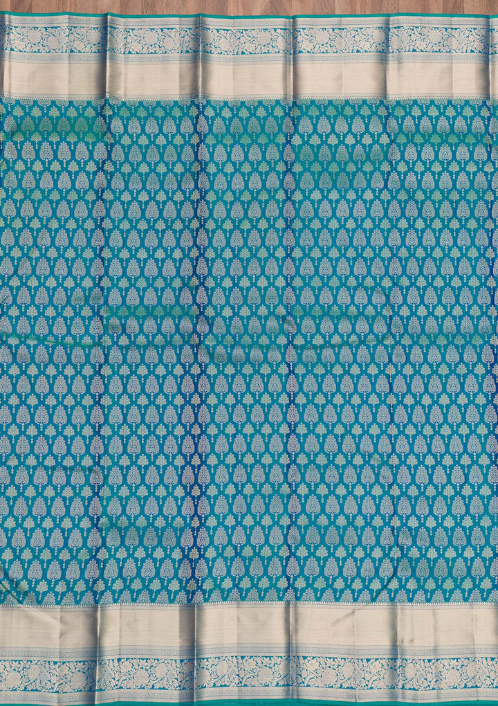 Peacock Blue Zariwork Kanjivaram Pure Silk Saree