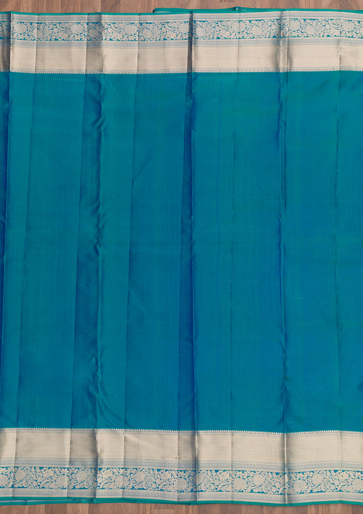 Peacock Blue Zariwork Kanjivaram Pure Silk Saree