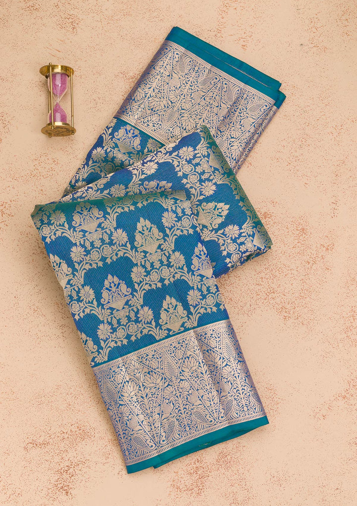 Peacock Blue Zariwork Kanjivaram Pure Silk Saree