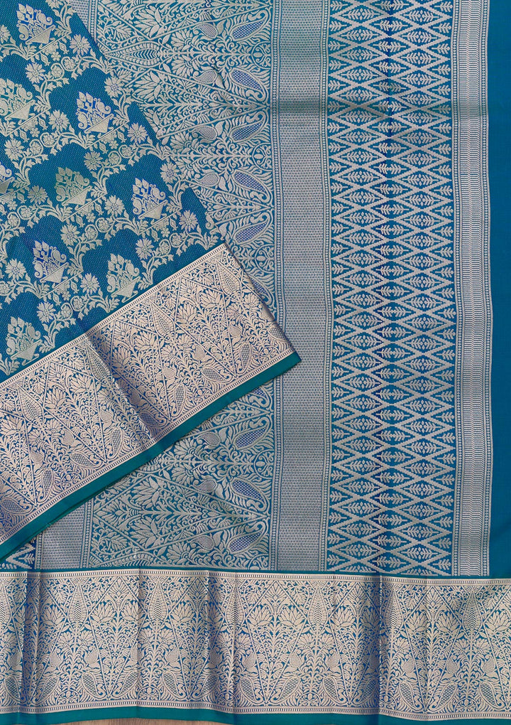 Peacock Blue Zariwork Kanjivaram Pure Silk Saree