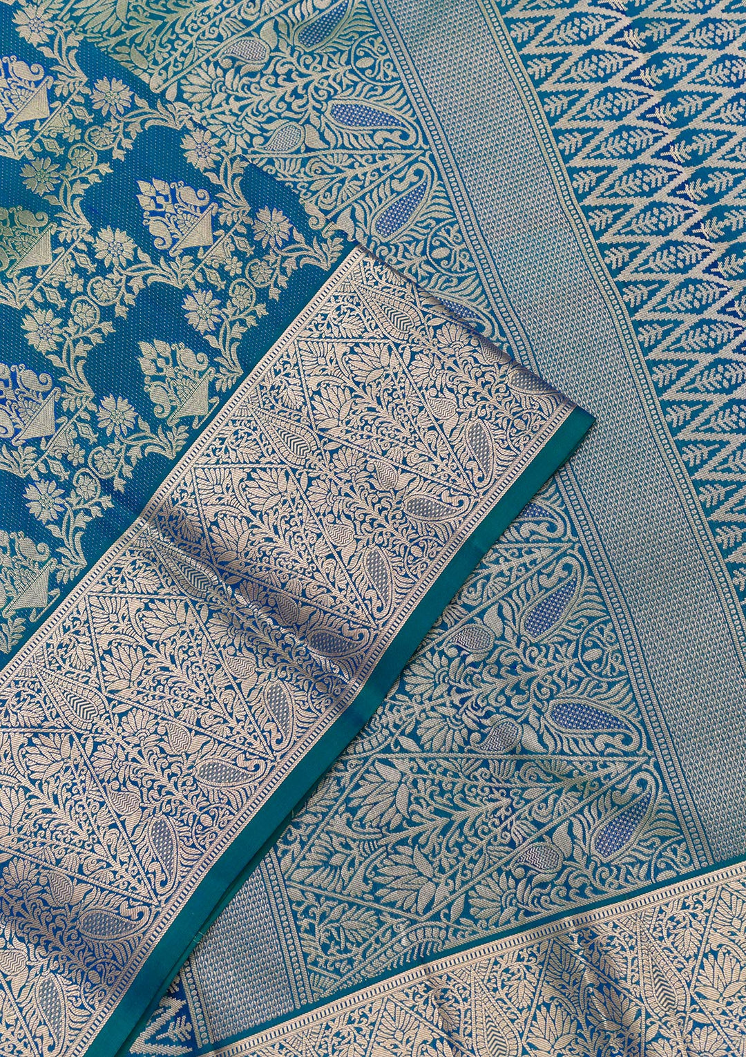 Peacock Blue Zariwork Kanjivaram Pure Silk Saree