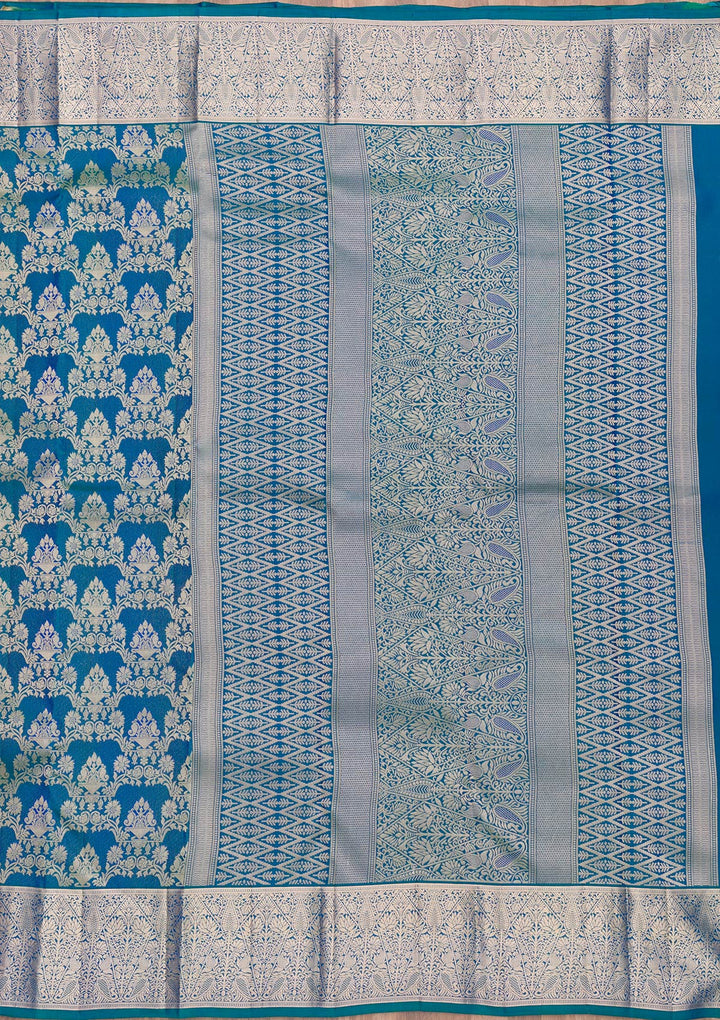 Peacock Blue Zariwork Kanjivaram Pure Silk Saree