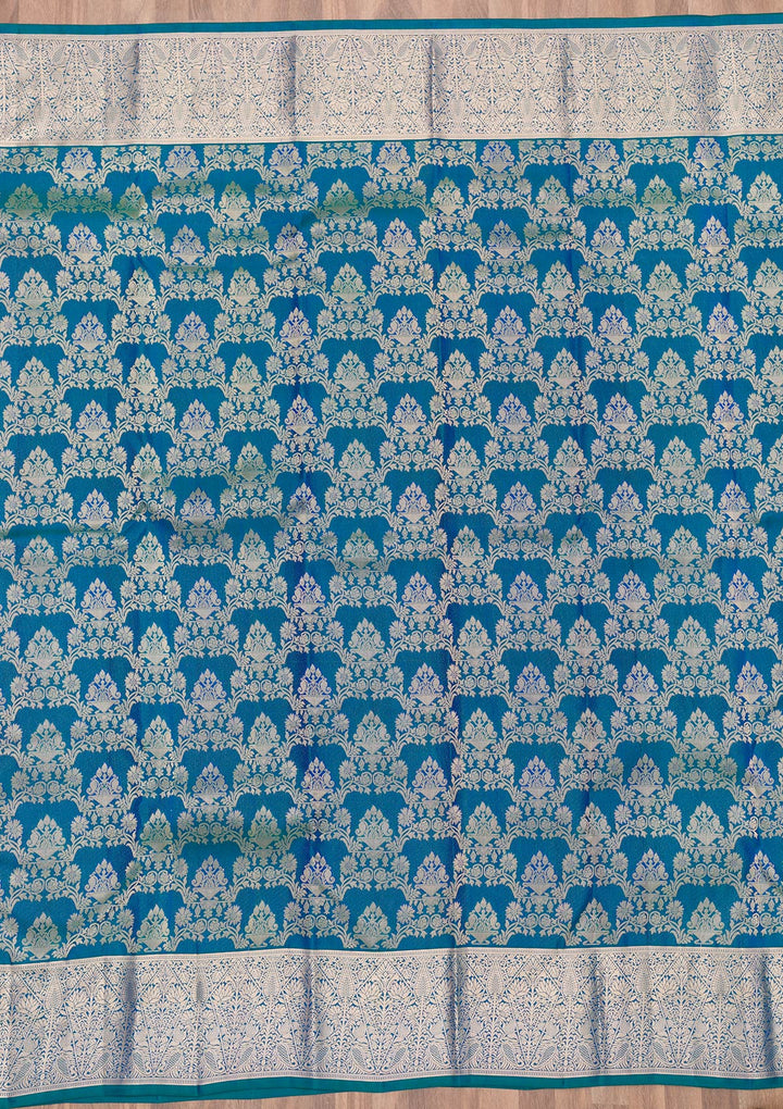 Peacock Blue Zariwork Kanjivaram Pure Silk Saree