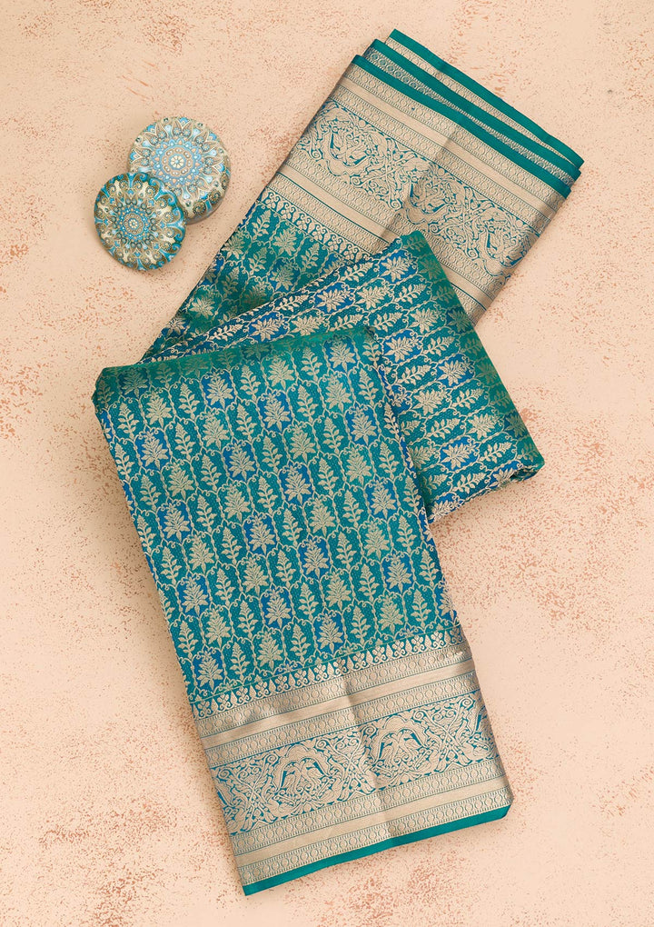 Peacock Blue Zariwork Kanjivaram Pure Silk Saree