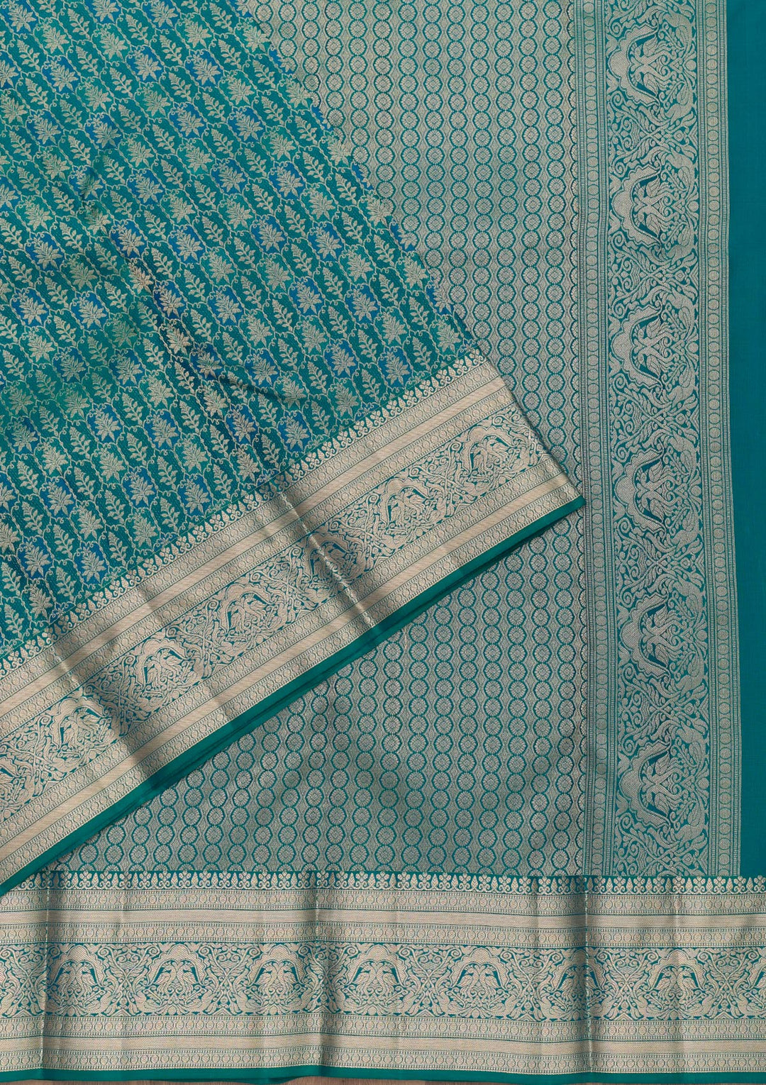 Peacock Blue Zariwork Kanjivaram Pure Silk Saree
