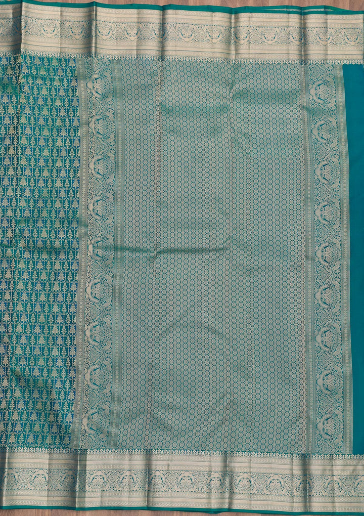 Peacock Blue Zariwork Kanjivaram Pure Silk Saree