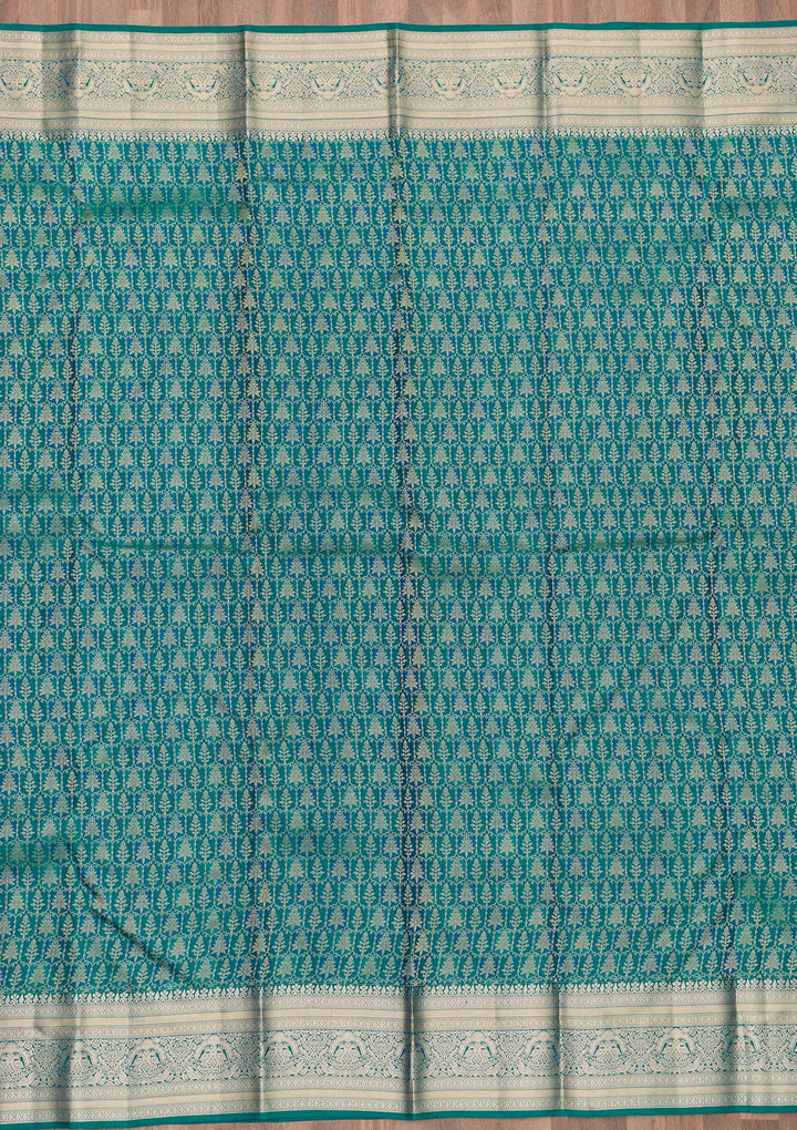 Peacock Blue Zariwork Kanjivaram Pure Silk Saree