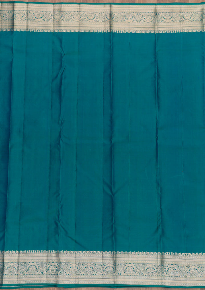 Peacock Blue Zariwork Kanjivaram Pure Silk Saree