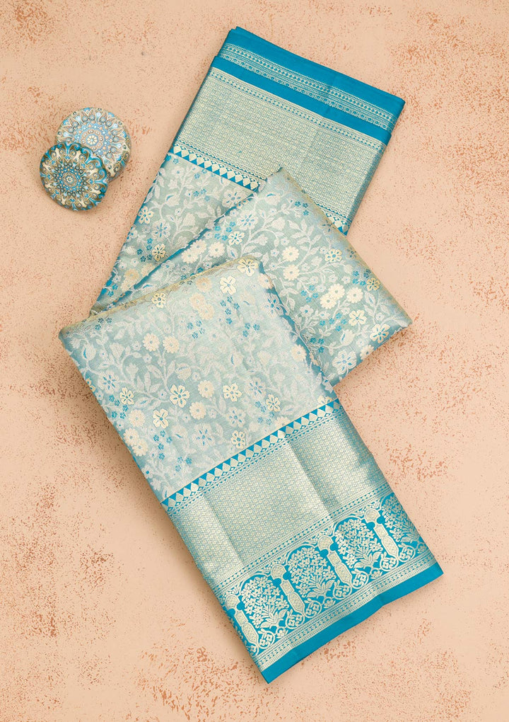 Peacock Blue Zariwork Pure Silk Saree