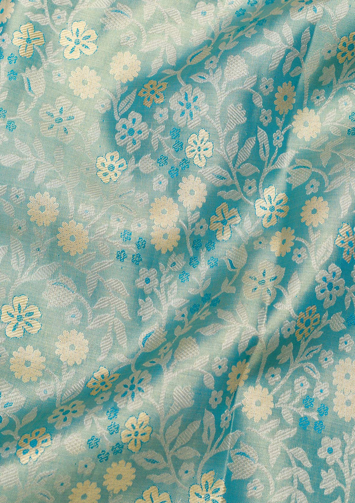 Peacock Blue Zariwork Pure Silk Saree