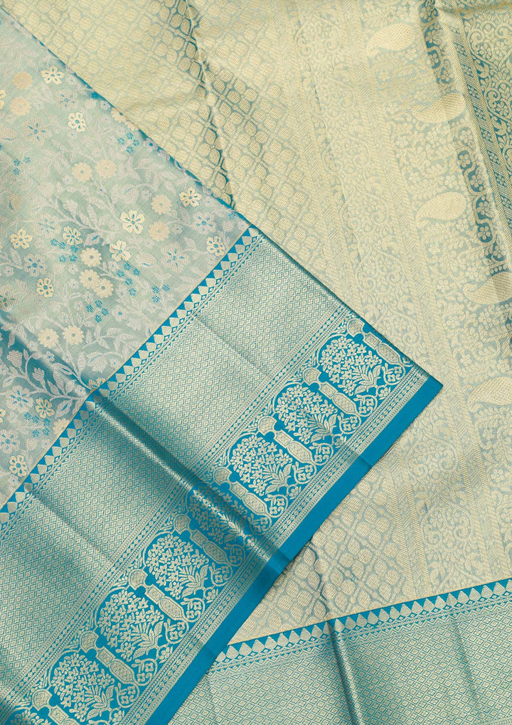 Peacock Blue Zariwork Pure Silk Saree