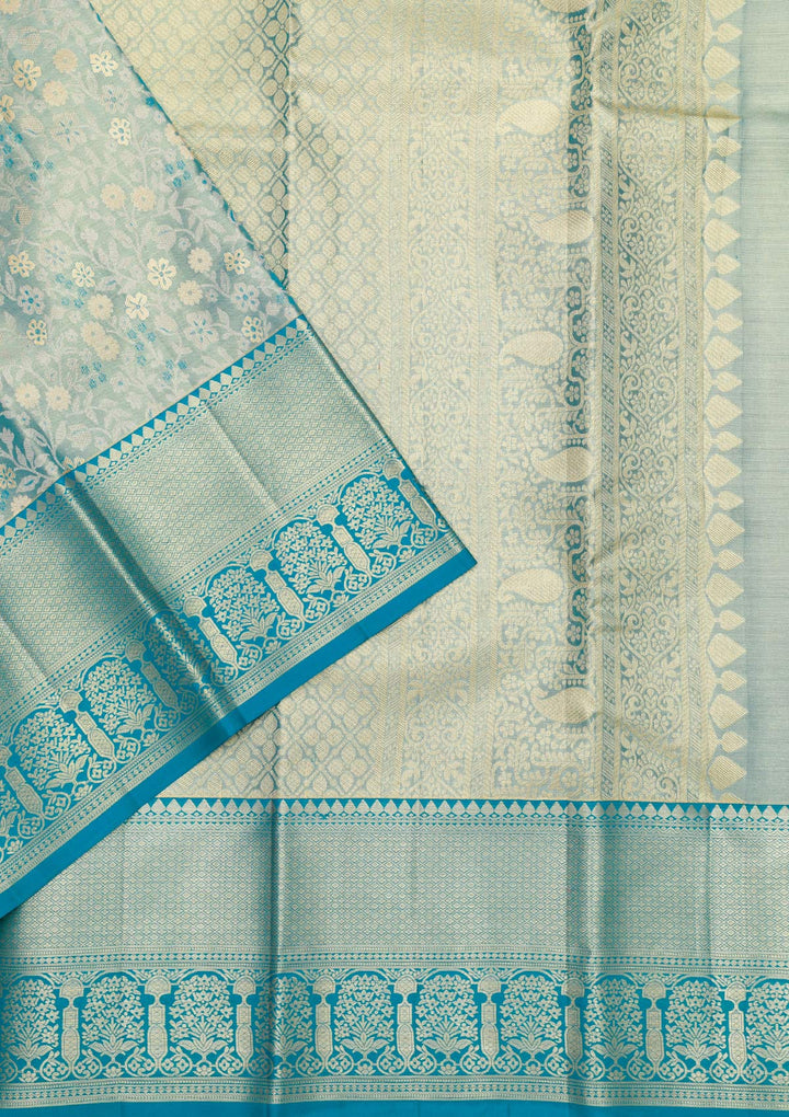 Peacock Blue Zariwork Pure Silk Saree