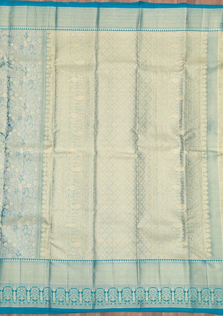 Peacock Blue Zariwork Pure Silk Saree