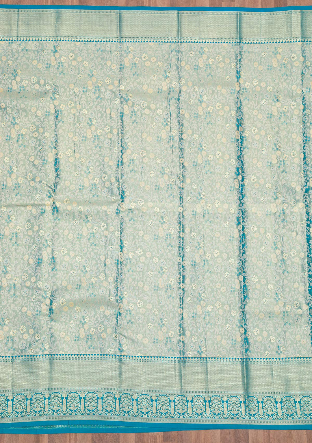 Peacock Blue Zariwork Pure Silk Saree
