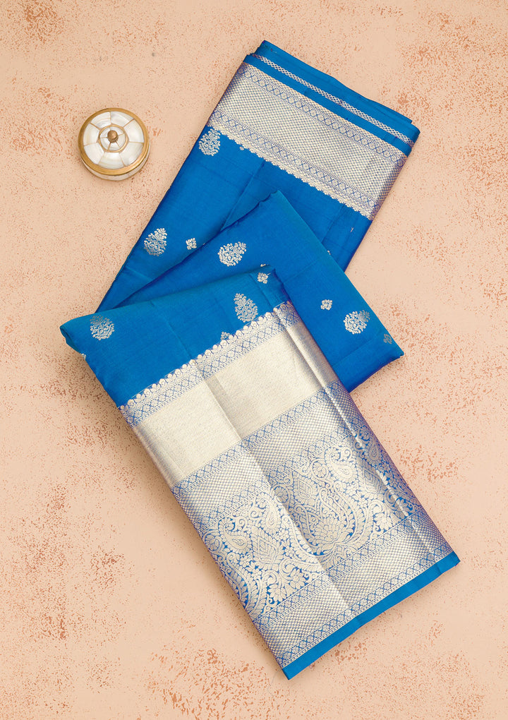 Peacock Blue Zariwork Pure Silk Saree