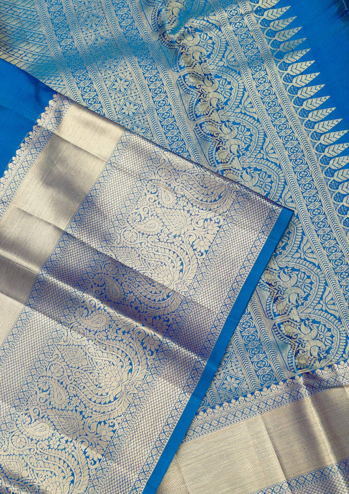 Peacock Blue Zariwork Pure Silk Saree