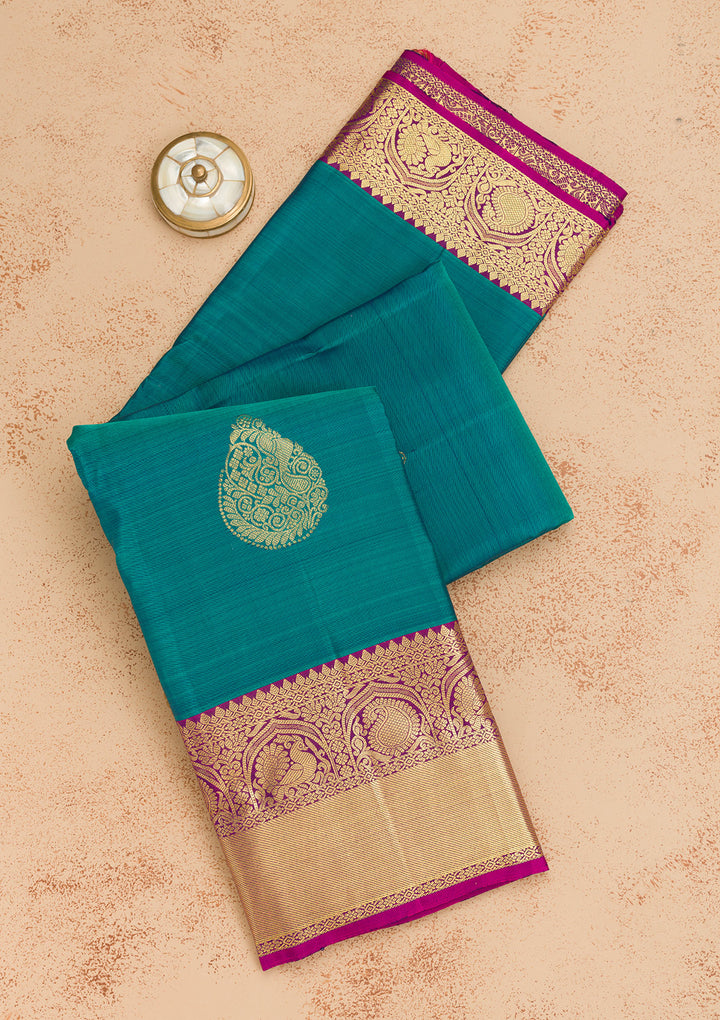Peacock Blue Zariwork Kanjivaram Pure Silk Saree