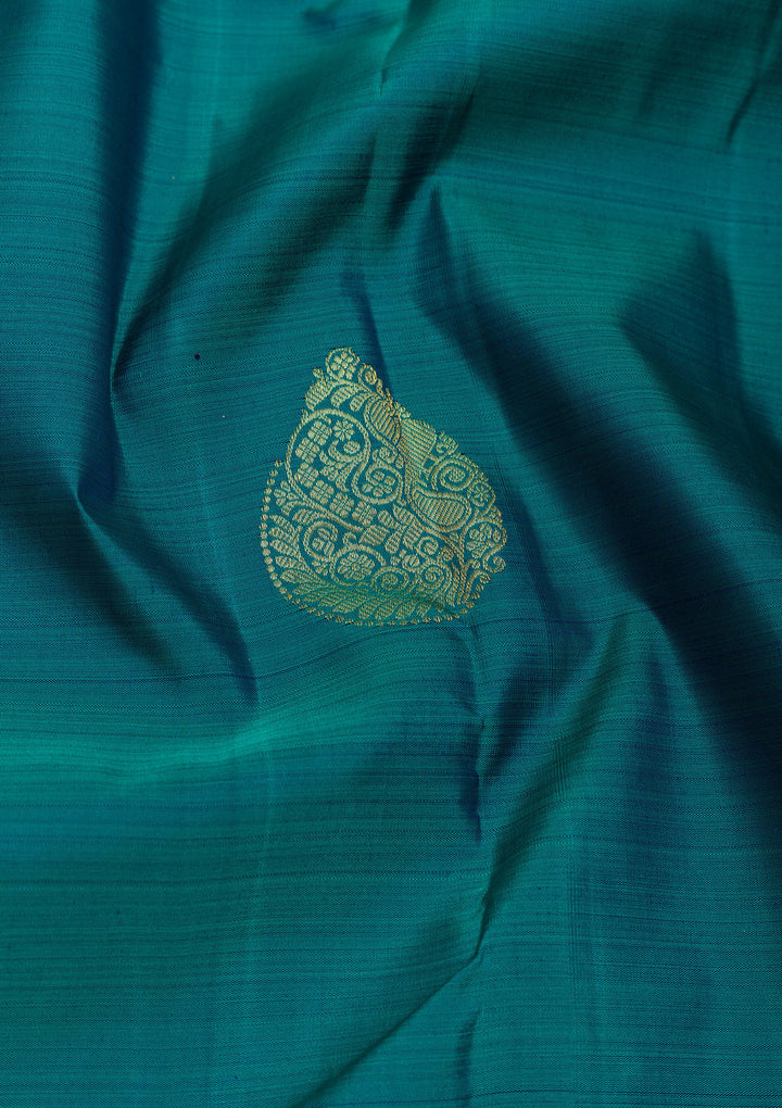 Peacock Blue Zariwork Kanjivaram Pure Silk Saree