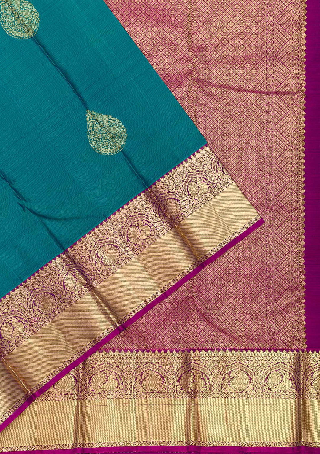 Peacock Blue Zariwork Kanjivaram Pure Silk Saree