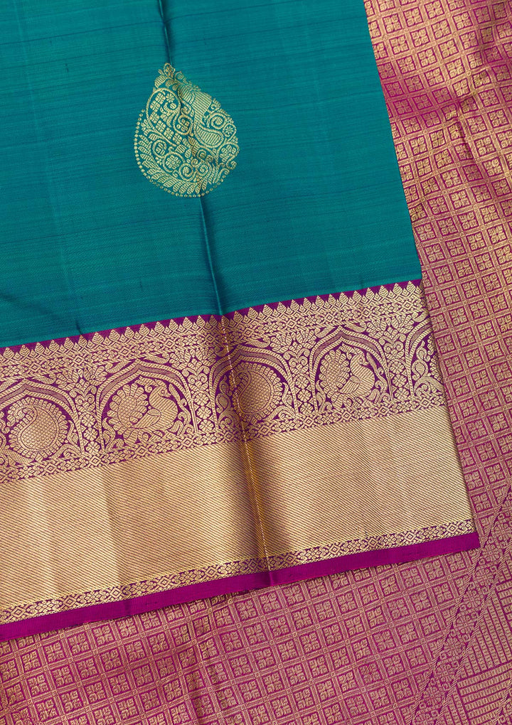 Peacock Blue Zariwork Kanjivaram Pure Silk Saree