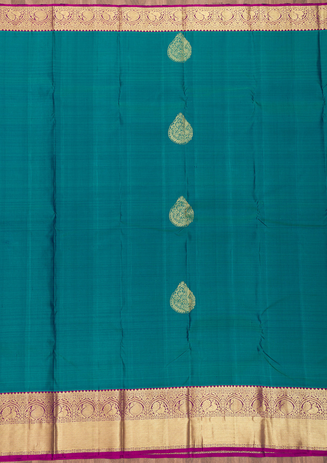 Peacock Blue Zariwork Kanjivaram Pure Silk Saree
