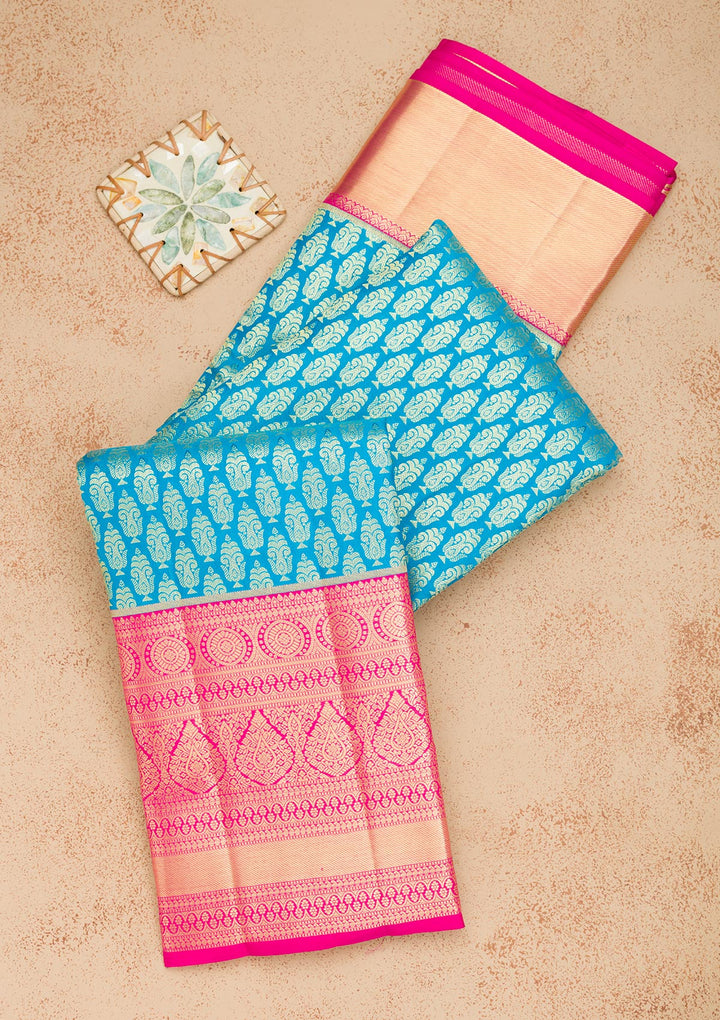 Peacock Blue Zariwork Pure Silk Saree