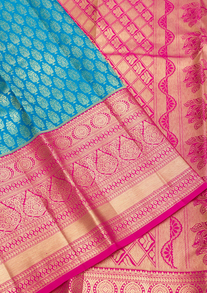 Peacock Blue Zariwork Pure Silk Saree