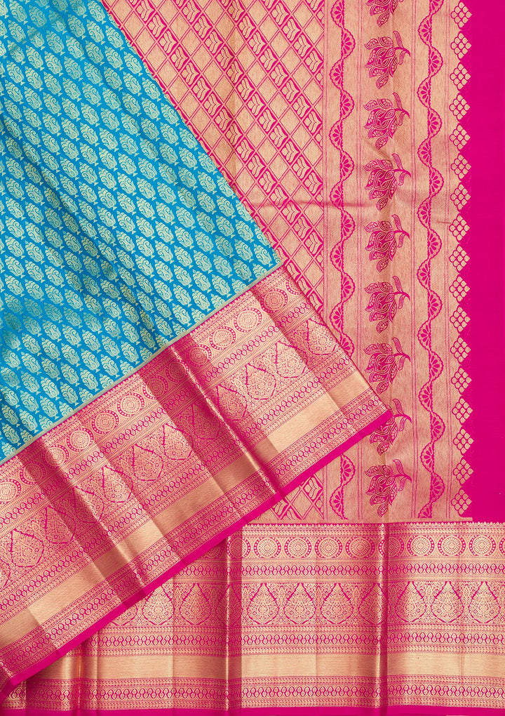 Peacock Blue Zariwork Pure Silk Saree